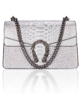 Women's PU Leather Satchel Crossbody Bag Snake Print Chain